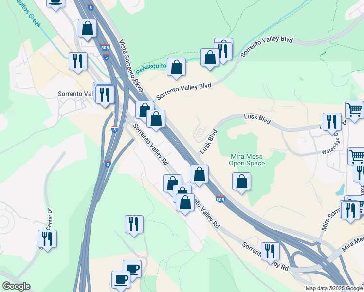 map of restaurants, bars, coffee shops, grocery stores, and more near 10643 Jacob Dekema Freeway in San Diego
