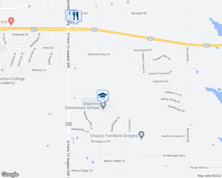 map of restaurants, bars, coffee shops, grocery stores, and more near 3010 Ridge Road in Rockwall