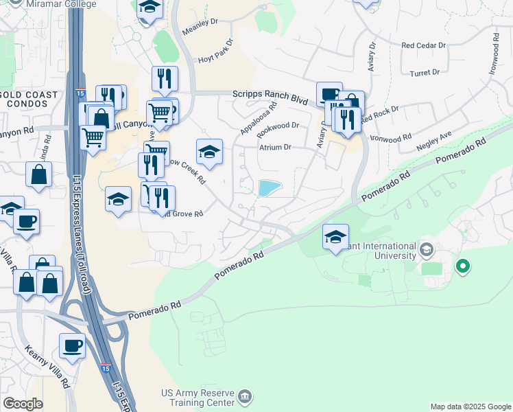 map of restaurants, bars, coffee shops, grocery stores, and more near 10312 Caminito Agadir in San Diego