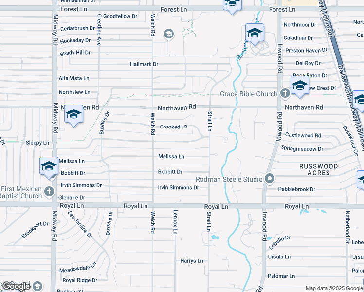 map of restaurants, bars, coffee shops, grocery stores, and more near 4728 San Gabriel Drive in Dallas