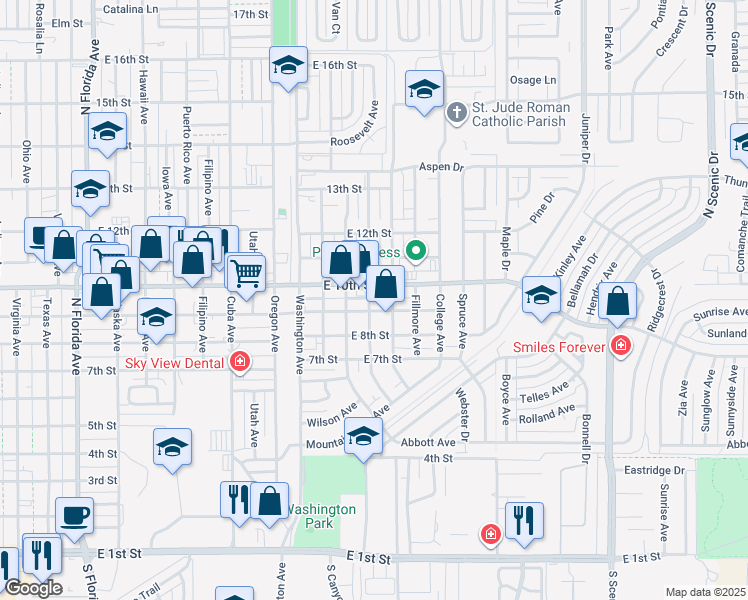 map of restaurants, bars, coffee shops, grocery stores, and more near 906 Monroe Avenue in Alamogordo