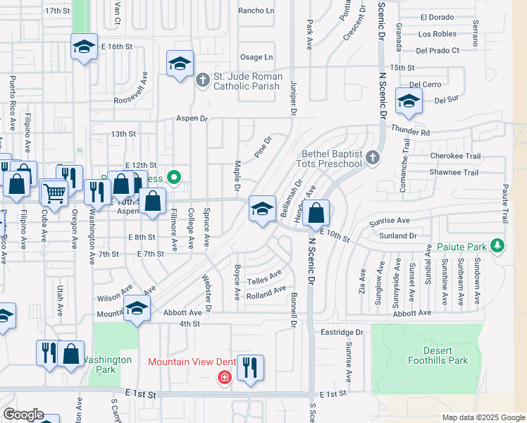 map of restaurants, bars, coffee shops, grocery stores, and more near 2400 East 10th Street in Alamogordo