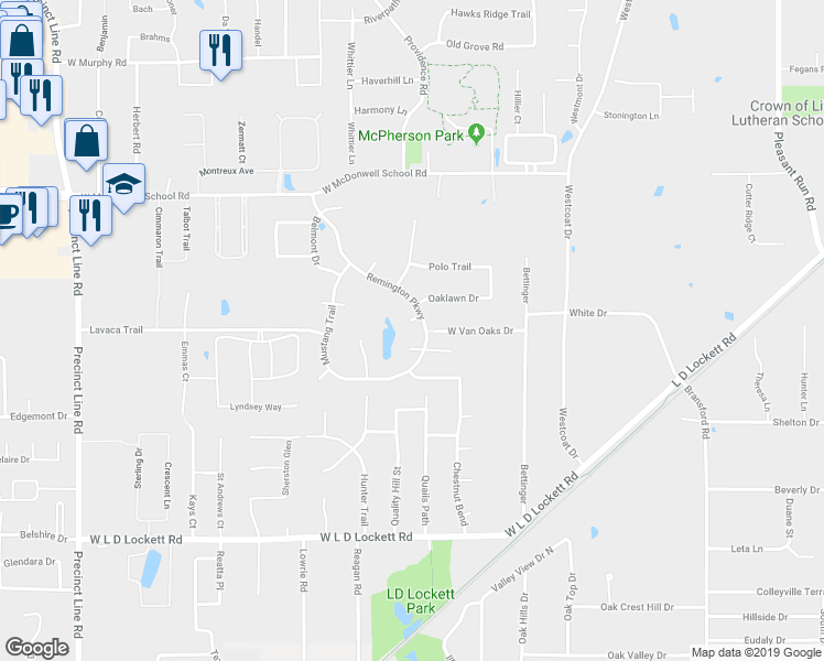 map of restaurants, bars, coffee shops, grocery stores, and more near 405 Polo Court in Colleyville