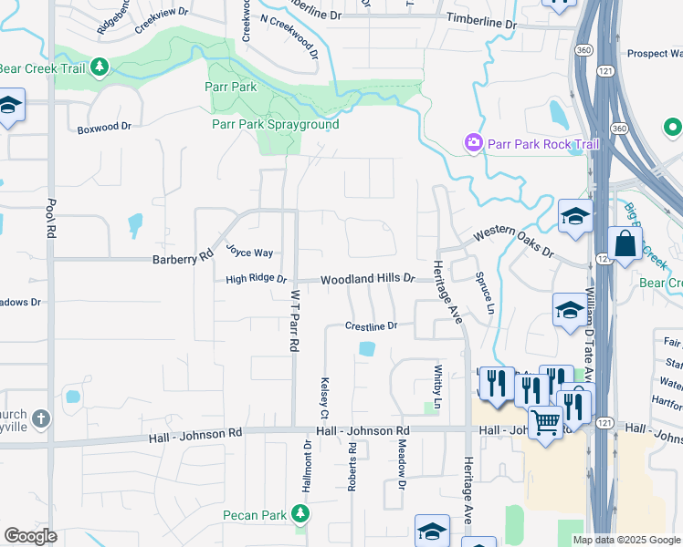 map of restaurants, bars, coffee shops, grocery stores, and more near 2946 Woodland Hills Dr in Grapevine