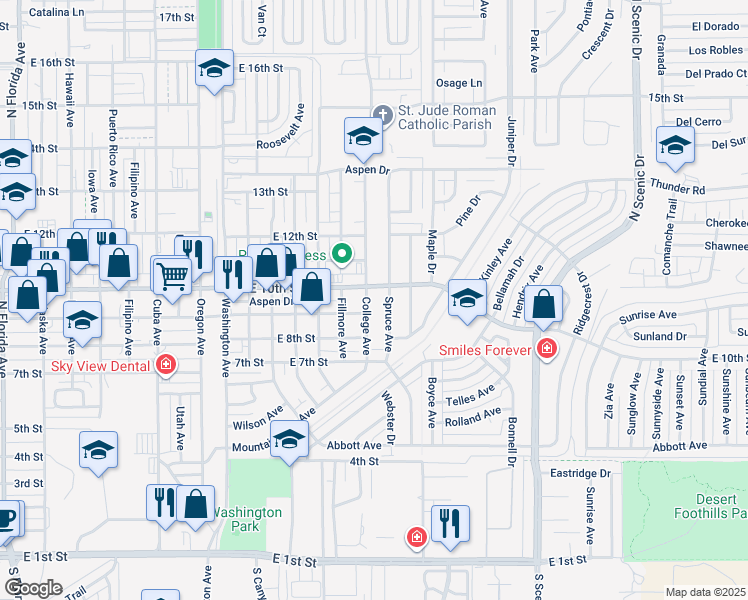 map of restaurants, bars, coffee shops, grocery stores, and more near 1900 East 10th Street in Alamogordo