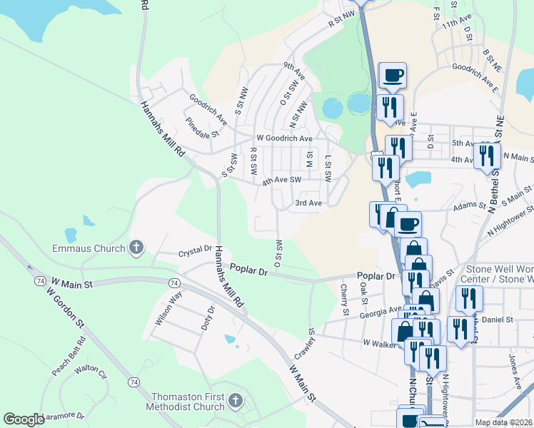 map of restaurants, bars, coffee shops, grocery stores, and more near 137 Summer Trace in Thomaston