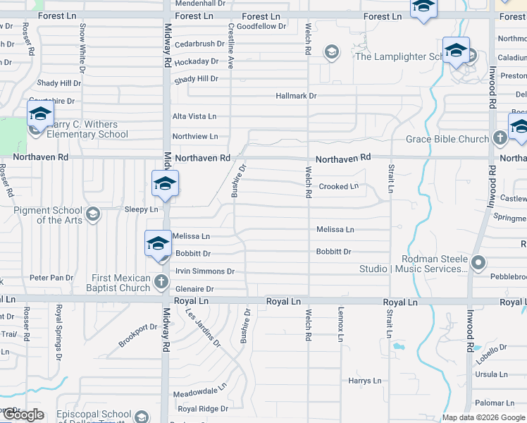 map of restaurants, bars, coffee shops, grocery stores, and more near 4446 San Gabriel Drive in Dallas