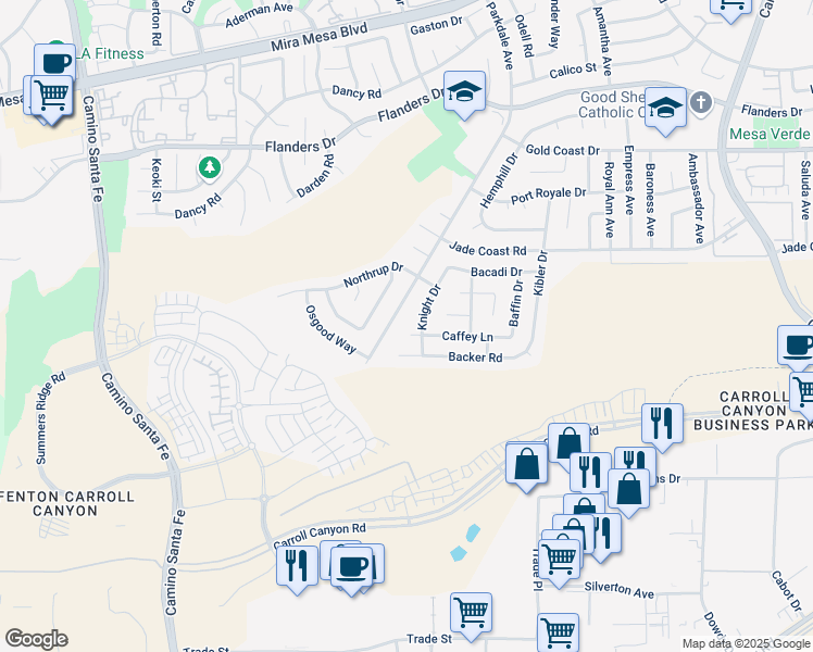 map of restaurants, bars, coffee shops, grocery stores, and more near 9993 Parkdale Avenue in San Diego