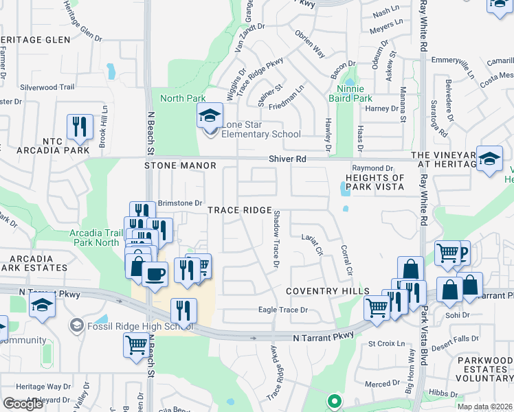 map of restaurants, bars, coffee shops, grocery stores, and more near 4829 Diamond Trace Trail in Fort Worth