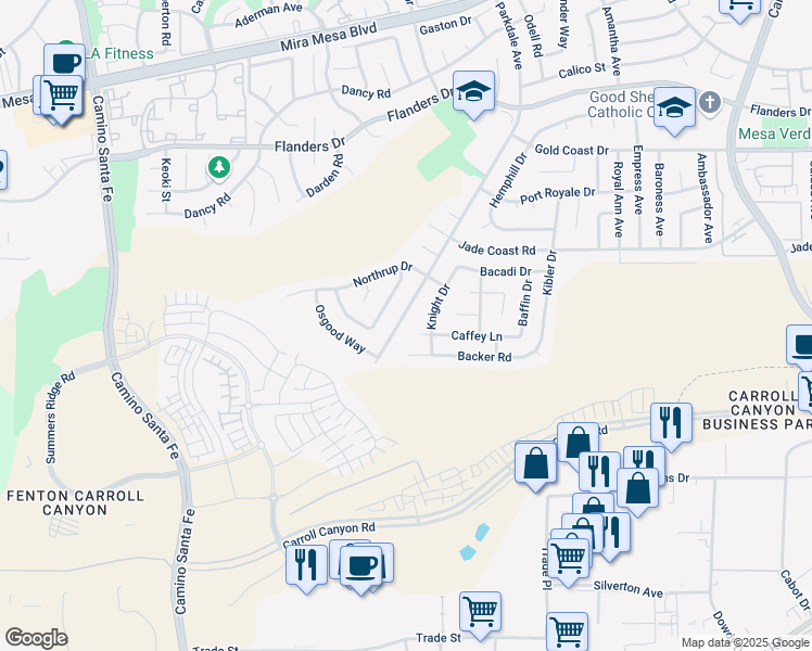 map of restaurants, bars, coffee shops, grocery stores, and more near 9993 Parkdale Avenue in San Diego