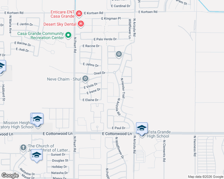map of restaurants, bars, coffee shops, grocery stores, and more near 1741 West Logan Lane in Casa Grande
