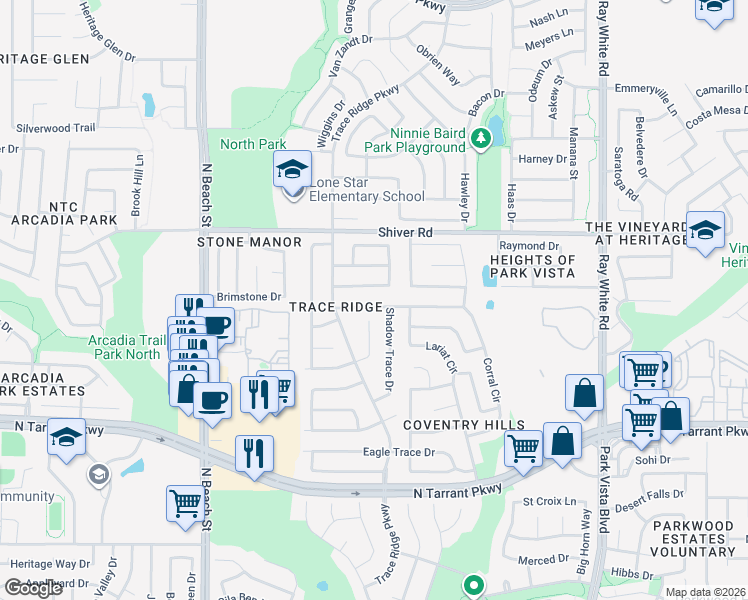 map of restaurants, bars, coffee shops, grocery stores, and more near 4829 Diamond Trace Trail in Fort Worth