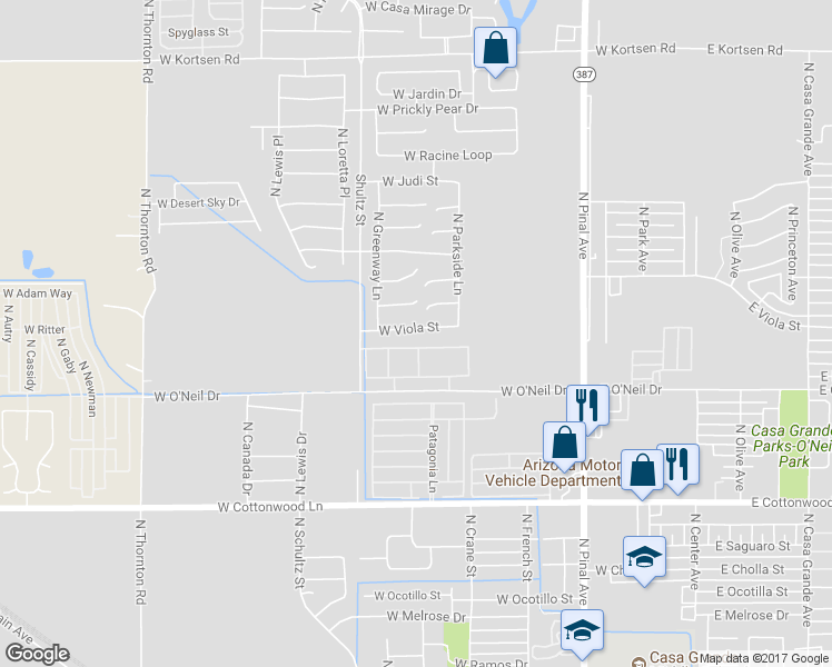 map of restaurants, bars, coffee shops, grocery stores, and more near 623 West Viola Street in Casa Grande