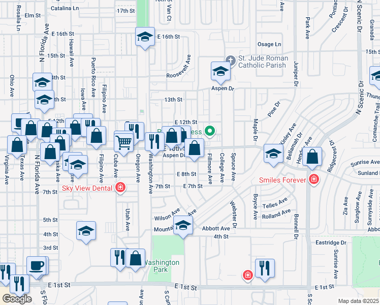 map of restaurants, bars, coffee shops, grocery stores, and more near 1700 East 10th Street in Alamogordo