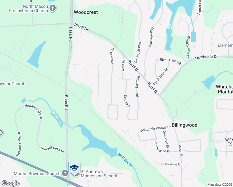 map of restaurants, bars, coffee shops, grocery stores, and more near 931 Warwick Drive in Macon