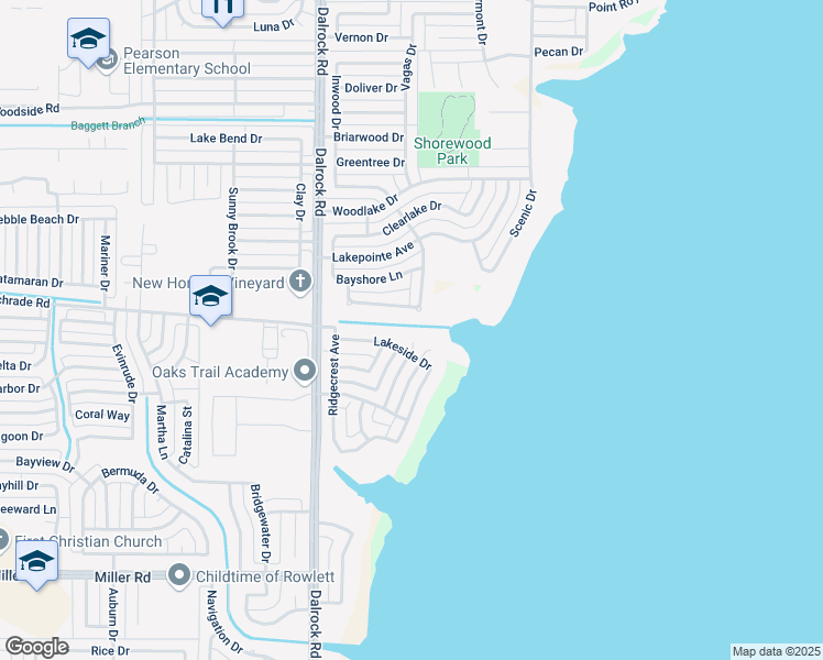 map of restaurants, bars, coffee shops, grocery stores, and more near 4201 Watersedge Court in Rowlett