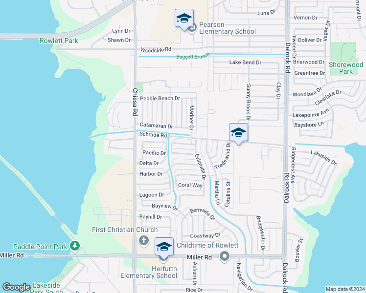 map of restaurants, bars, coffee shops, grocery stores, and more near 7614 Cousteau Drive in Rowlett