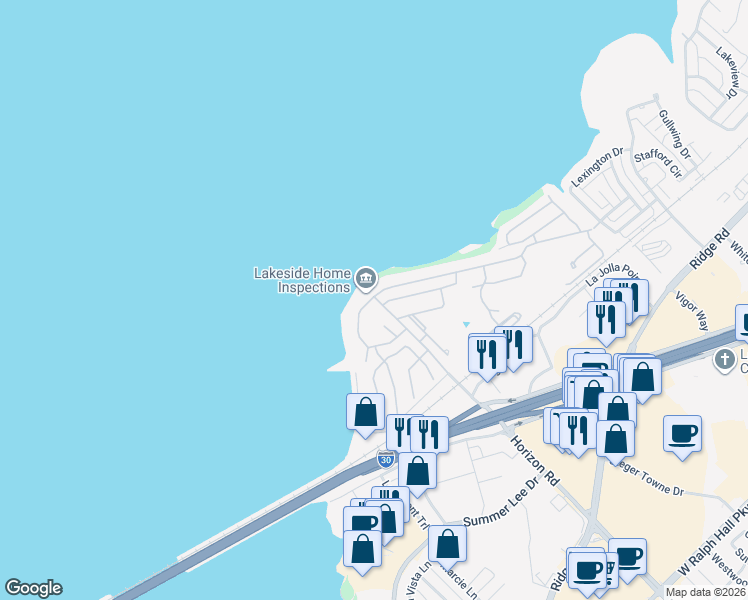 map of restaurants, bars, coffee shops, grocery stores, and more near 3706 Mediterranean Street in Rockwall