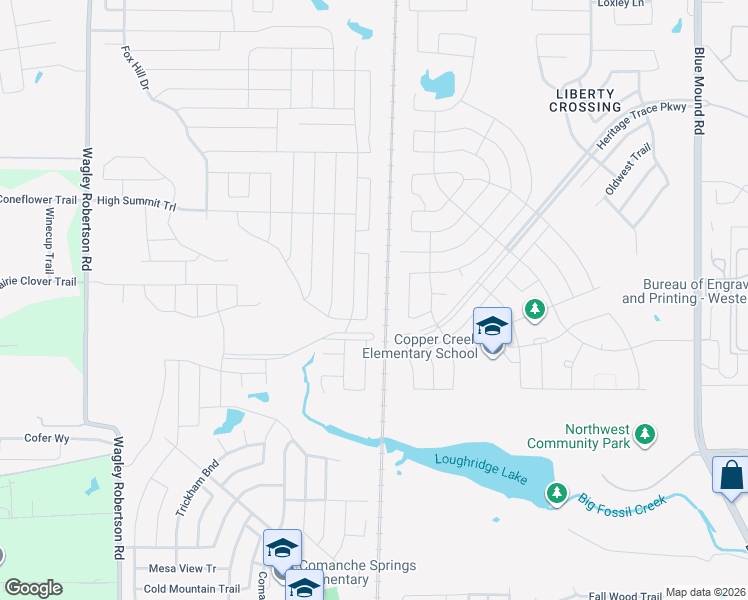 map of restaurants, bars, coffee shops, grocery stores, and more near 9013 Ridgeriver Way in Fort Worth