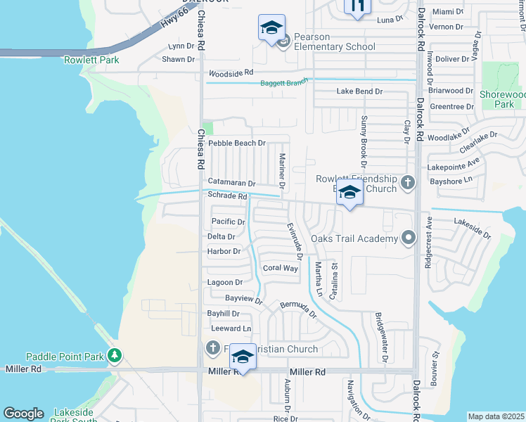 map of restaurants, bars, coffee shops, grocery stores, and more near 7601 Calypso Drive in Rowlett