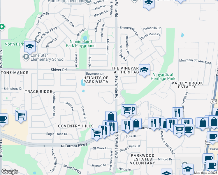 map of restaurants, bars, coffee shops, grocery stores, and more near 5148 Senator Drive in Fort Worth