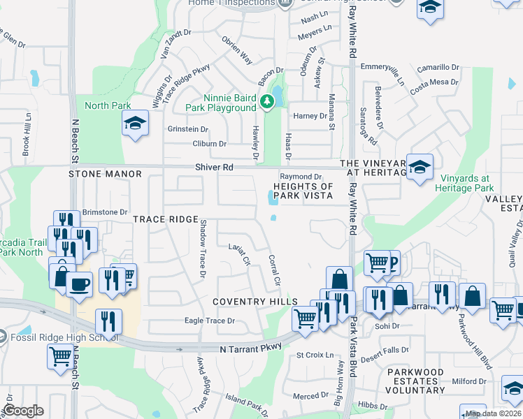 map of restaurants, bars, coffee shops, grocery stores, and more near 8804 Chaps Avenue in Fort Worth