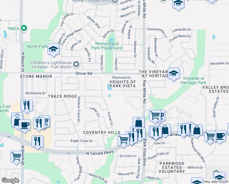 map of restaurants, bars, coffee shops, grocery stores, and more near 5004 Senator Drive in Fort Worth