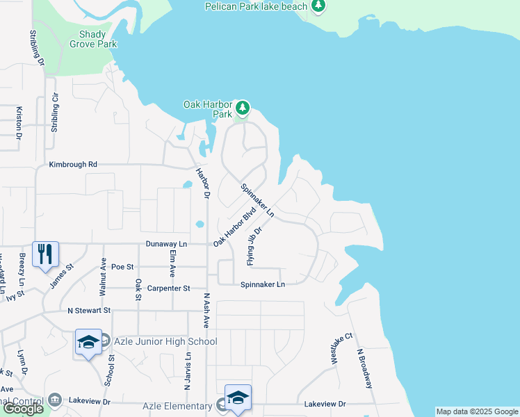 map of restaurants, bars, coffee shops, grocery stores, and more near 1341 Oak Harbor Boulevard in Azle