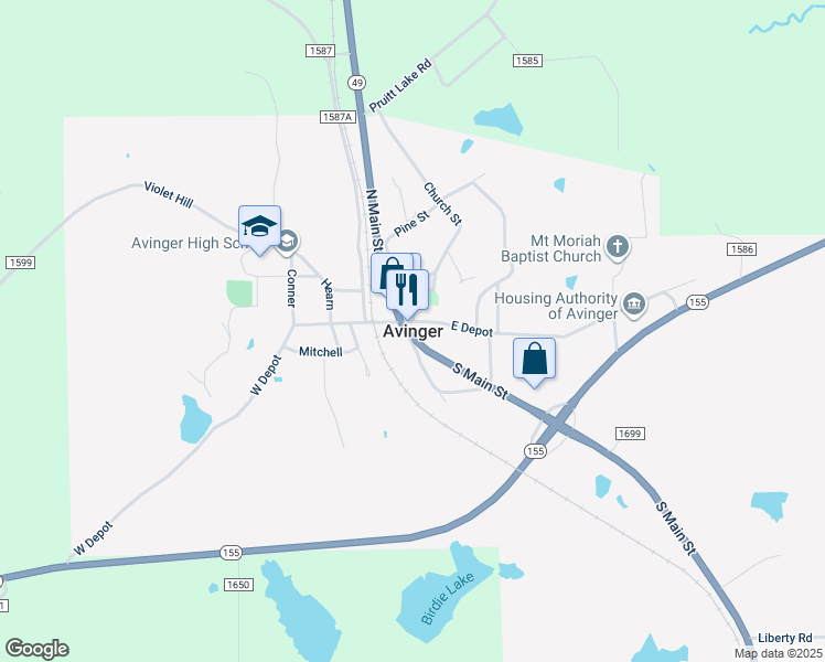 map of restaurants, bars, coffee shops, grocery stores, and more near in Avinger
