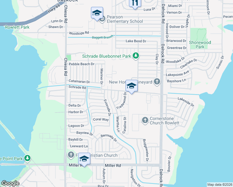 map of restaurants, bars, coffee shops, grocery stores, and more near 4213 Starboard Trail in Rowlett