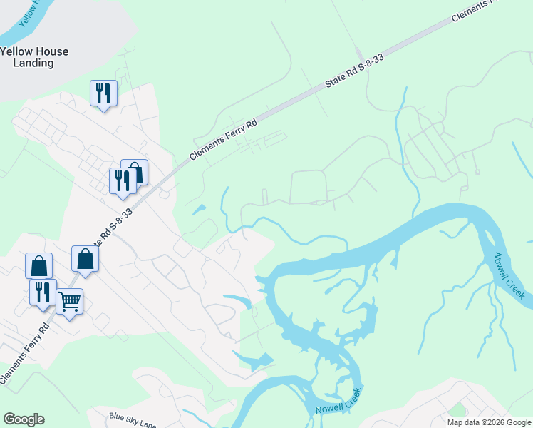 map of restaurants, bars, coffee shops, grocery stores, and more near 645 Barbados Drive in Charleston