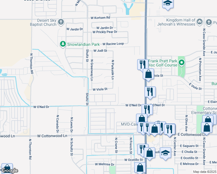 map of restaurants, bars, coffee shops, grocery stores, and more near 623 West Viola Street in Casa Grande