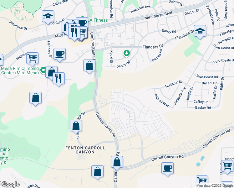 map of restaurants, bars, coffee shops, grocery stores, and more near 10211 Camino Santa Fe in San Diego
