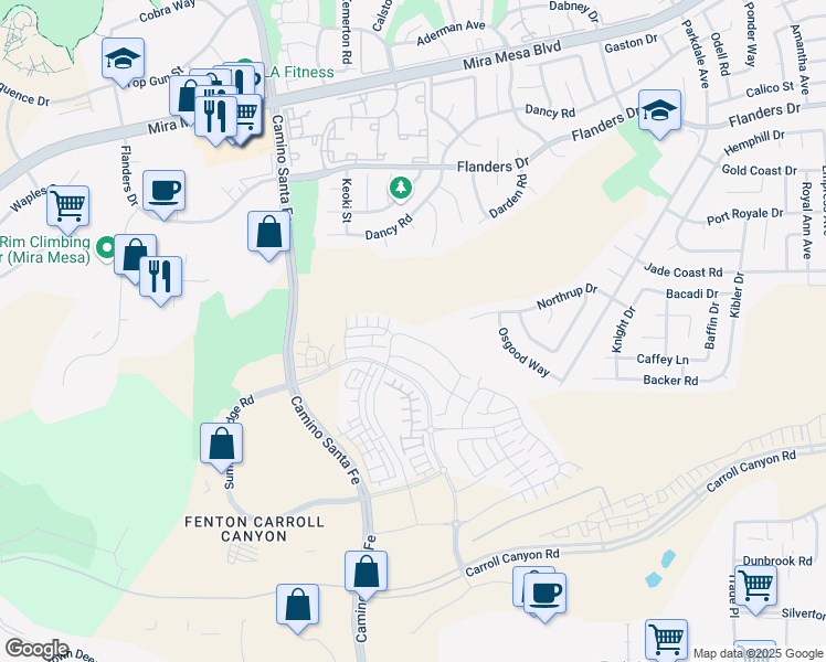 map of restaurants, bars, coffee shops, grocery stores, and more near 11008 Mont Blanc Drive in San Diego