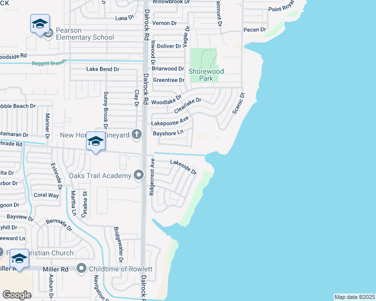 map of restaurants, bars, coffee shops, grocery stores, and more near 4201 Watersedge Court in Rowlett