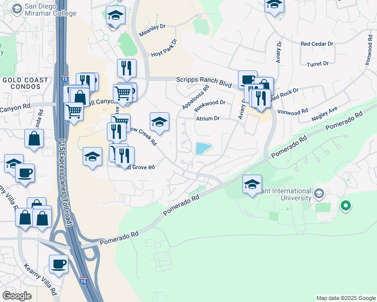 map of restaurants, bars, coffee shops, grocery stores, and more near 10312 Caminito Agadir in San Diego