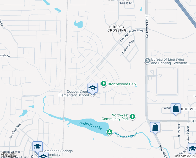 map of restaurants, bars, coffee shops, grocery stores, and more near 8817 Copper Meadow Drive in Fort Worth