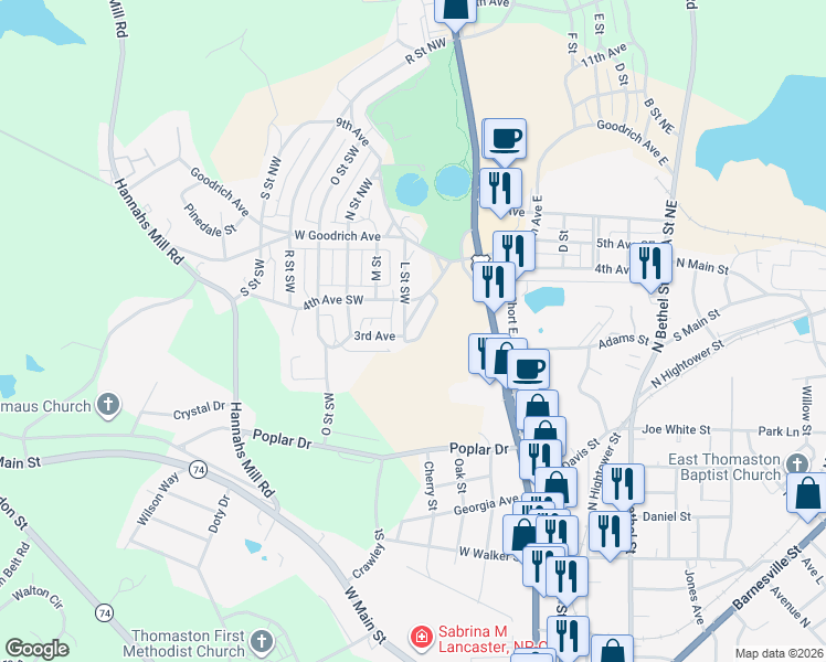 map of restaurants, bars, coffee shops, grocery stores, and more near 220 L Street Southwest in Thomaston