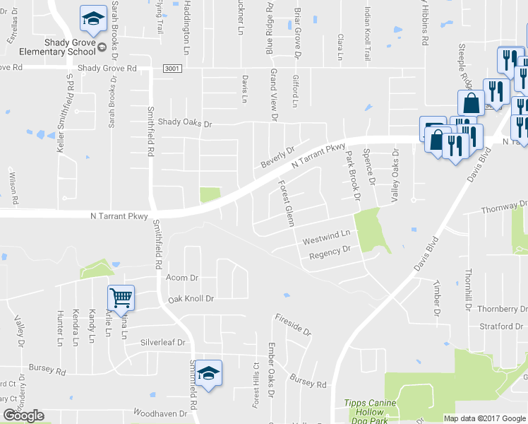 map of restaurants, bars, coffee shops, grocery stores, and more near 8105 Pecan Ridge Drive in Fort Worth