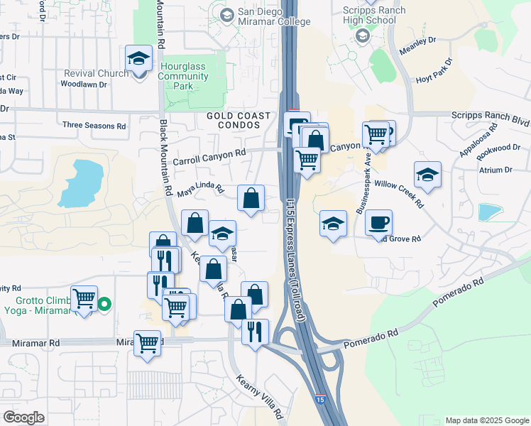 map of restaurants, bars, coffee shops, grocery stores, and more near 9888 Carroll Centre Road in San Diego