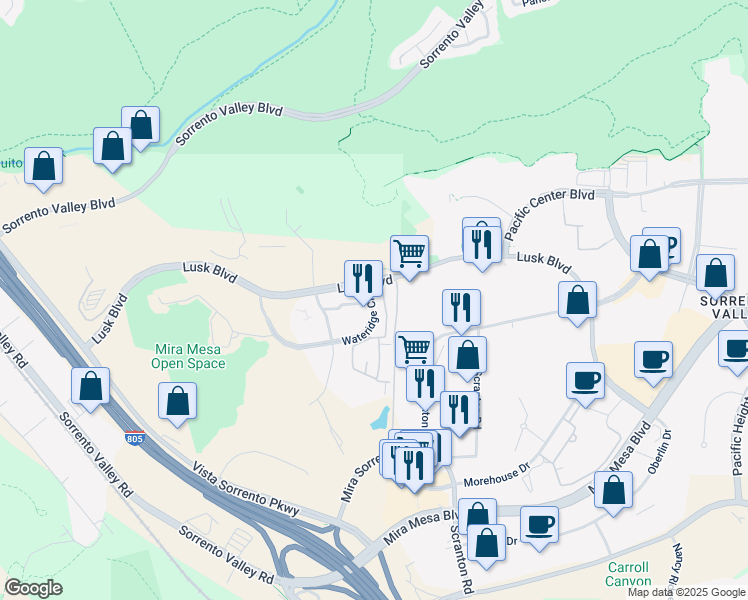 map of restaurants, bars, coffee shops, grocery stores, and more near in San Diego