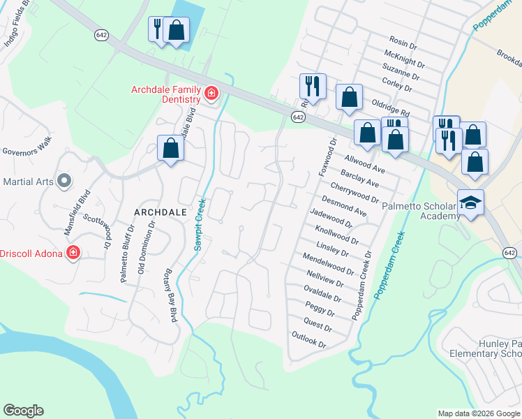 map of restaurants, bars, coffee shops, grocery stores, and more near 7930 Edgebrook Circle in North Charleston