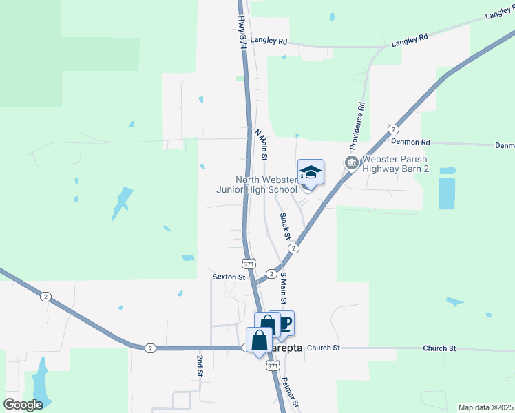 map of restaurants, bars, coffee shops, grocery stores, and more near 195 North Main Street in Sarepta