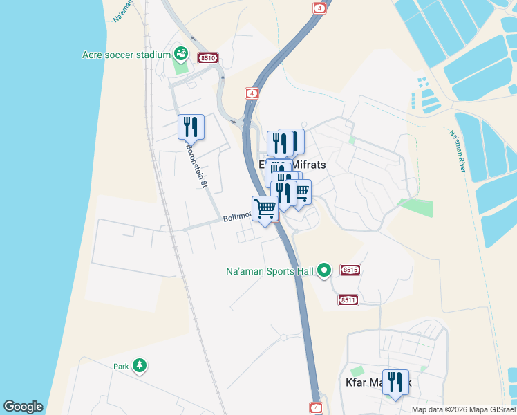 map of restaurants, bars, coffee shops, grocery stores, and more near in Acre
