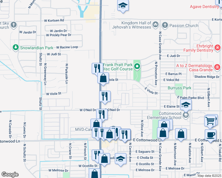 map of restaurants, bars, coffee shops, grocery stores, and more near 275 West Viola Street in Casa Grande