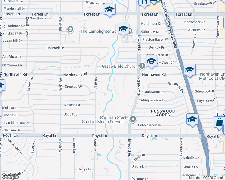 map of restaurants, bars, coffee shops, grocery stores, and more near 11239 Leachman Circle in Dallas