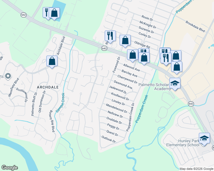 map of restaurants, bars, coffee shops, grocery stores, and more near 4796 Champion Way in North Charleston