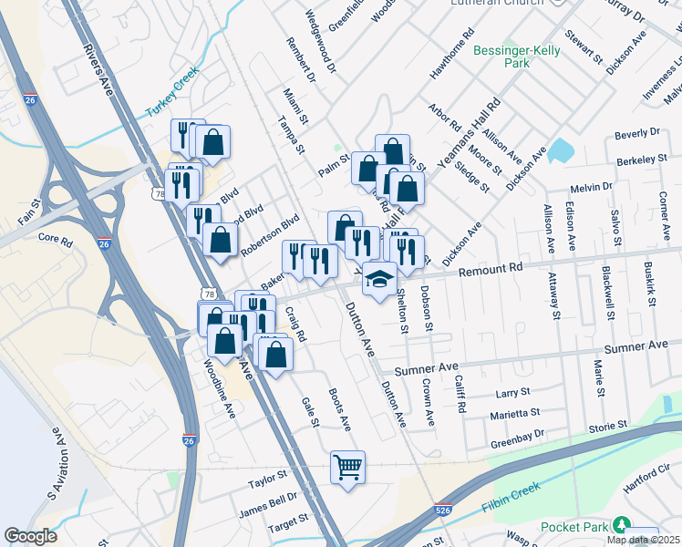 map of restaurants, bars, coffee shops, grocery stores, and more near 1276 Yeamans Hall Road in Hanahan
