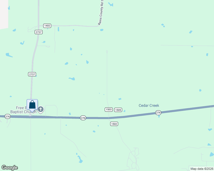 map of restaurants, bars, coffee shops, grocery stores, and more near County Road 1503 in Rains County