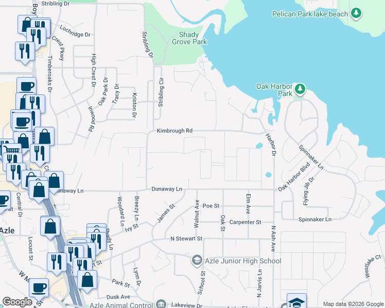 map of restaurants, bars, coffee shops, grocery stores, and more near 800 Kimbrough Road in Azle